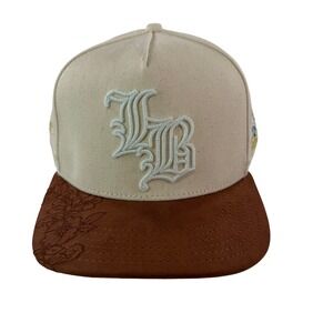 Purpose Long Beach Snapback Hat Cream Brown LB Logo Embroidered Cap NEW